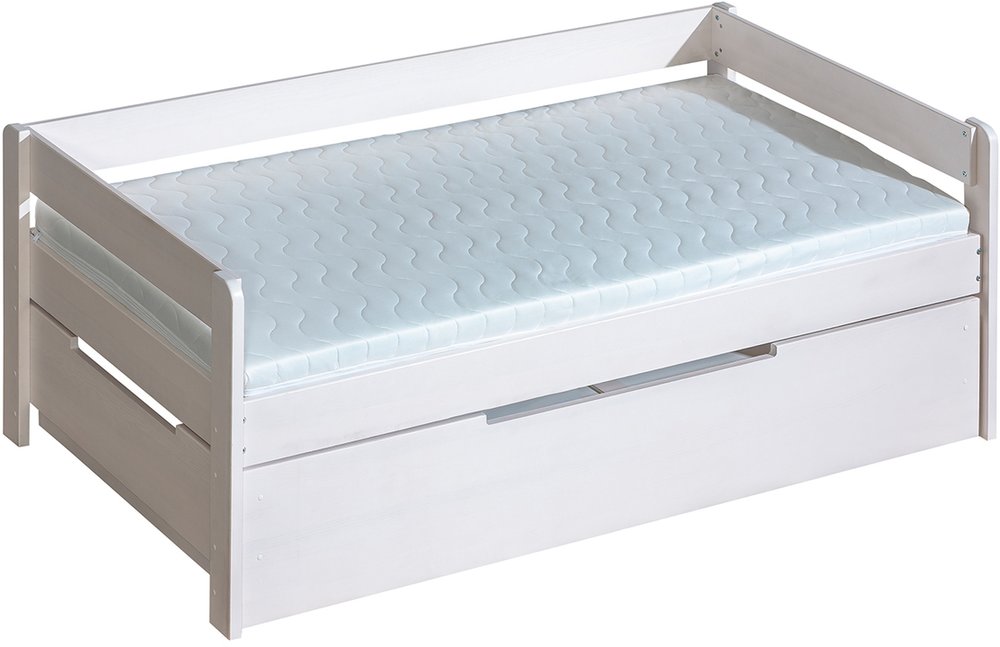 E-shop Biela posteľ z masivu BOBÍK s úložným priestorom, 200x90
