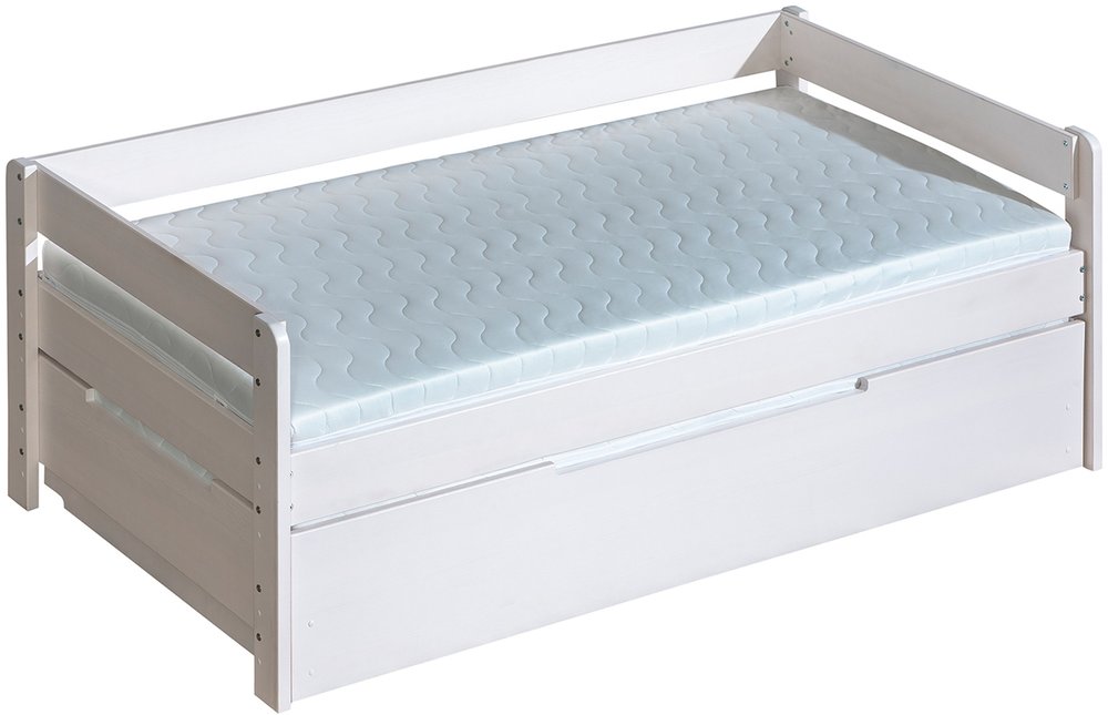Biela posteľ z masivu BOBÍK s prístelkou, 200x90