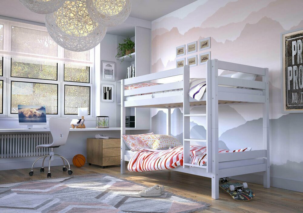 E-shop Detská poschodová posteľ z masivu OLLIE biela