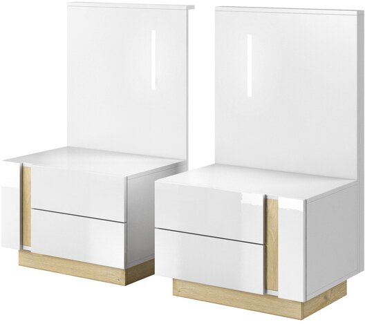 E-shop Nočný stolík ARDO LED biela/biela lesklá/dub