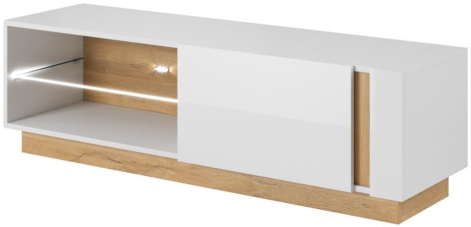 Tv stolík ARDO 138 LED biela/biela lesklá/dub