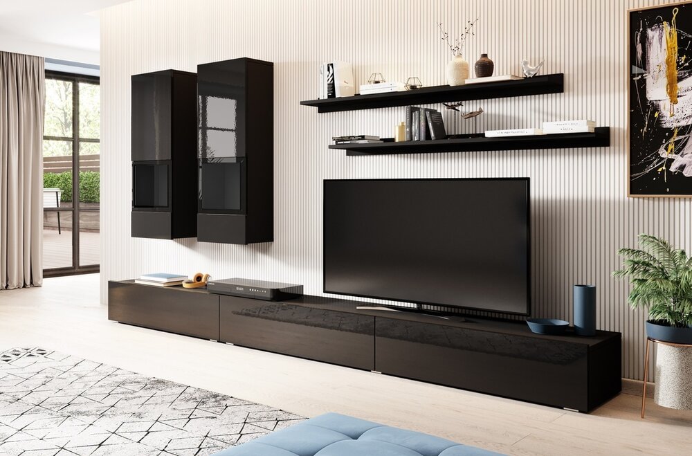 E-shop Obývacia stena ALES čierny mat / čierny lesk