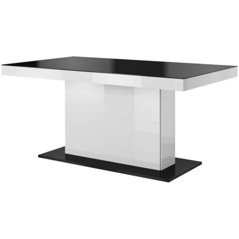Rozkladací jedálenský stôl HERA biela / biely lesk / čierne sklo